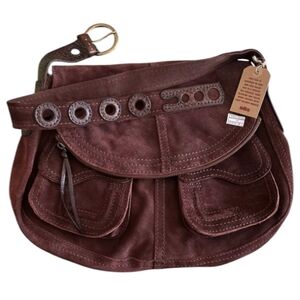 Vintage  Lucky Brand Brown Suede Boho Western Shoulder Hobo Hippie Stash Bag NWT